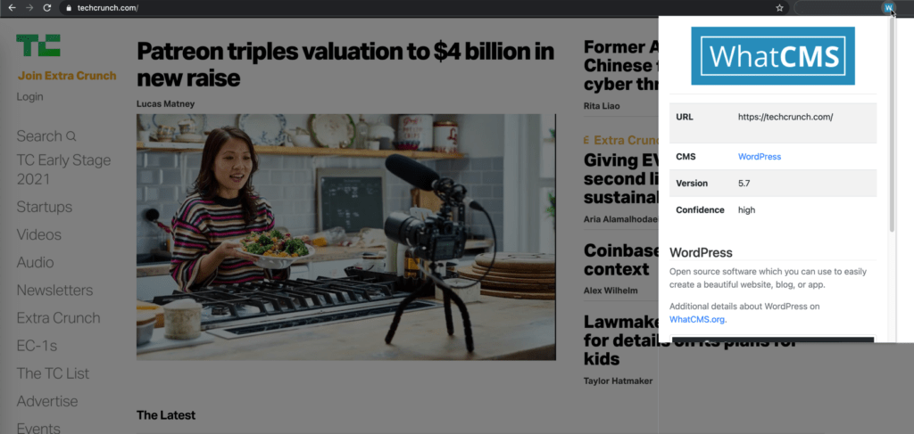 Screenshot of CMS detection service (whatcms)