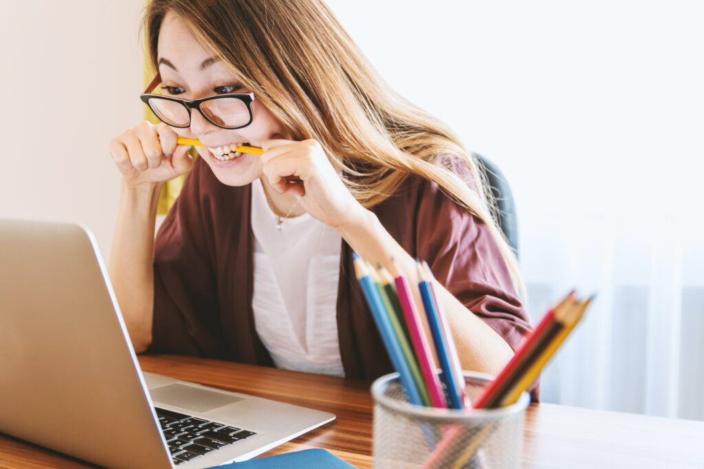 Woman frustrated while using the computer